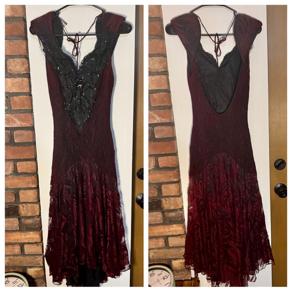 VINTAGE Climax David Howard Karen Okada Open Back Lace Red & Black Dress 9/10 - Picture 1 of 11